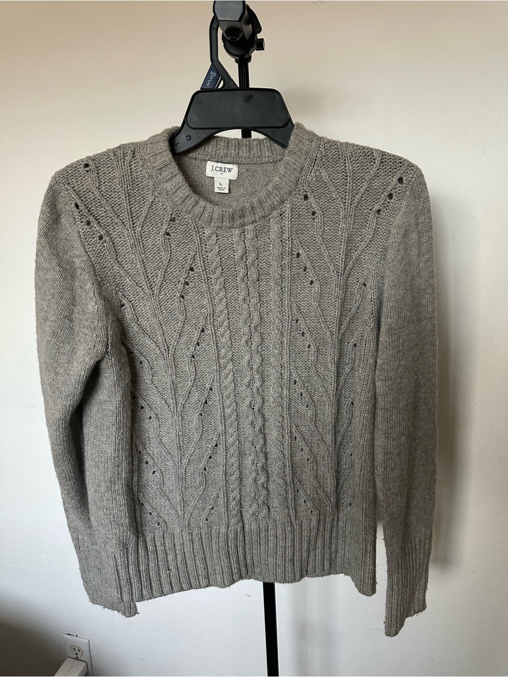 J. Crew Light Gray Cable Knit Crewneck Sweater